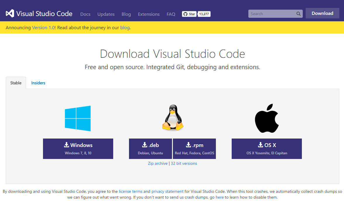 Visual Studio Code のプラットフォーム選択