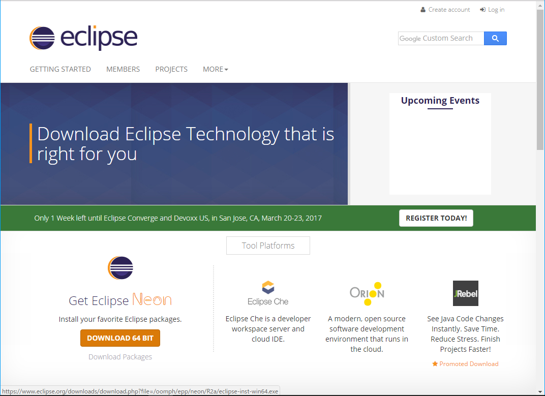 Javaの開発ソフト Eclipseのダウンロードページ