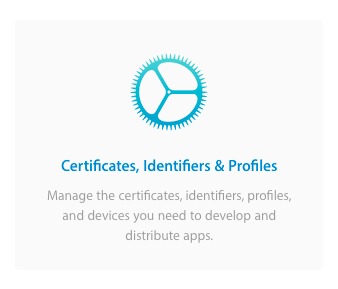 Apple Developer の Certificates, Identifiers & Profiles ボタン