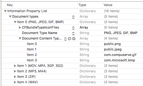 Info.plist で Document Types を編集