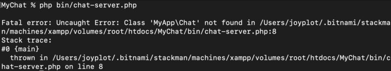 Ratchetのエラー「Uncaught Error: Class 'MyApp\Chat' not found in」