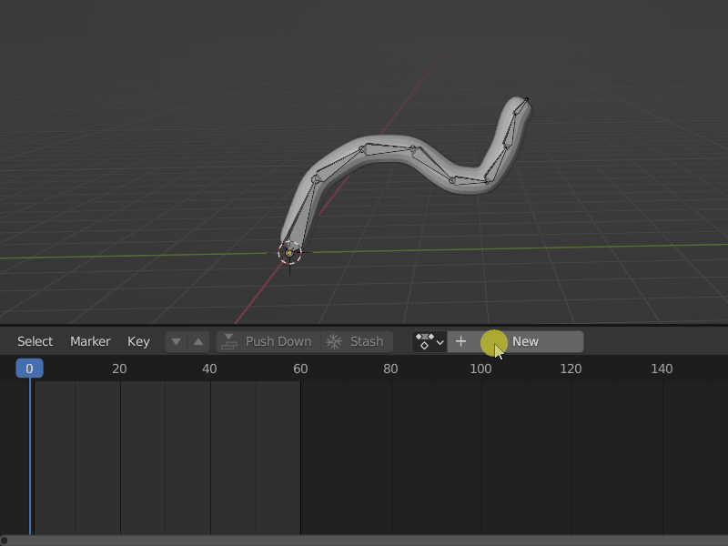 ボーンにアニメーションを設定したヘビ
