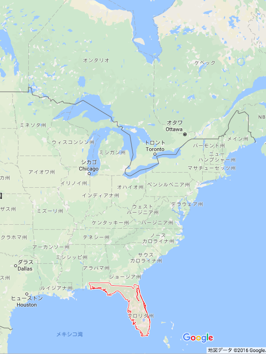 カナダのケベック州とアメリカのフロリダ州の地図